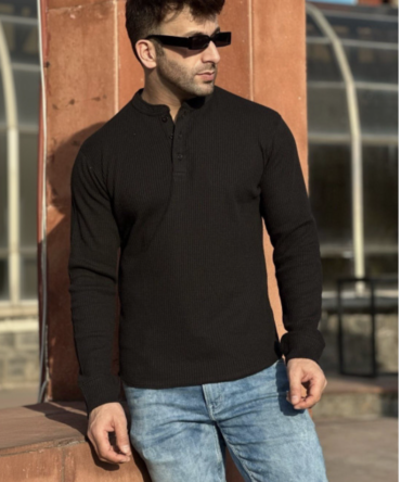 Black Henley Neck T-shirt